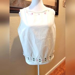 % Liz Claiborne Embroidered Cotton Tank Top - Size L